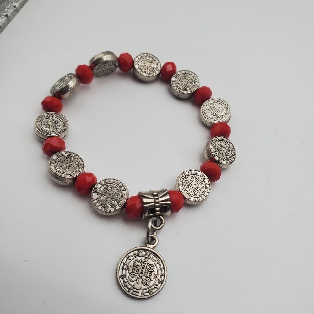 St rosary bracelet silver stretch for adjustable fit everyone‎ B1132